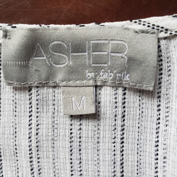 Asher by Fab'rik Zurich Tulip Sleeve Ruffled High Low Wrap Striped Dress Medium - Picture 10 of 12